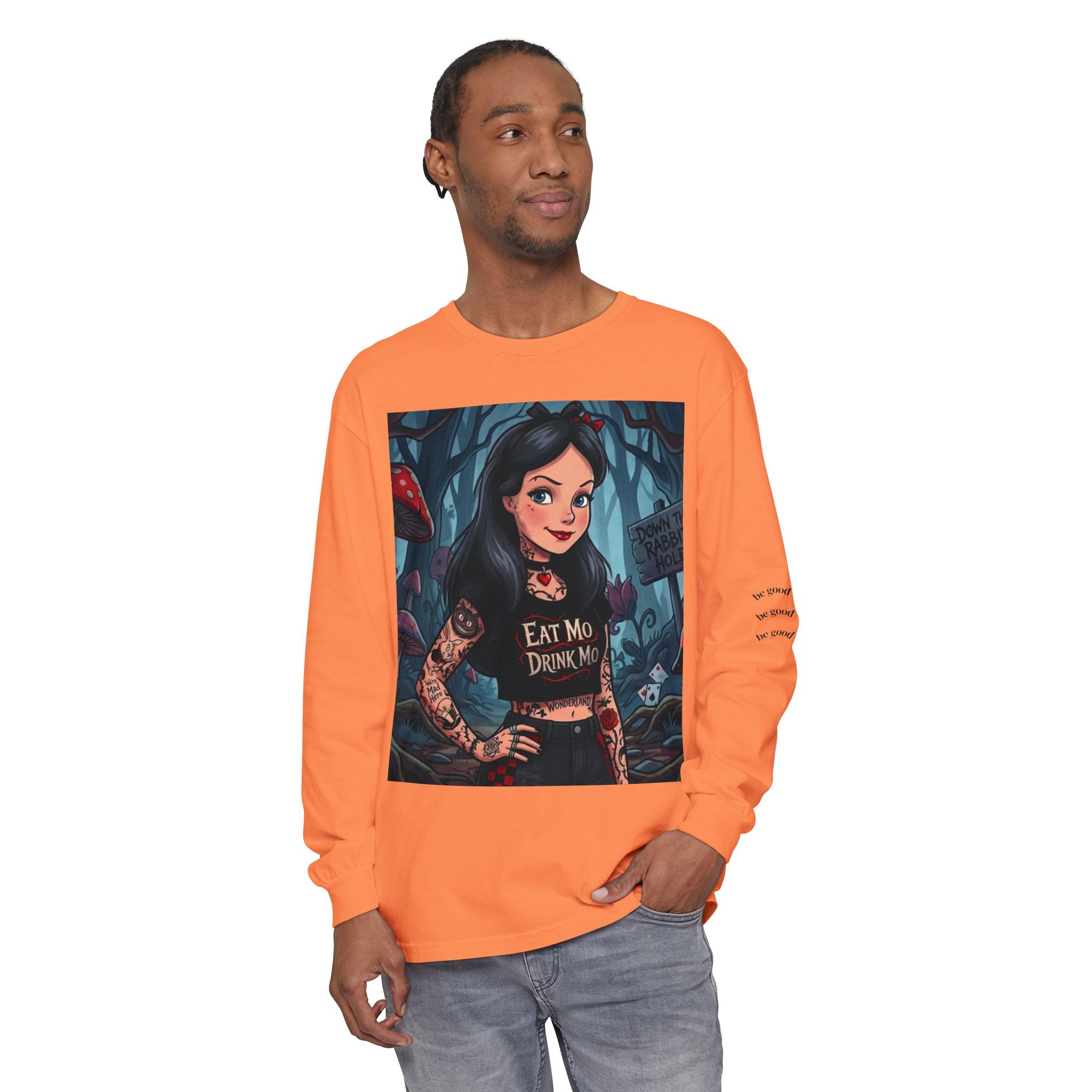 Gothic Alice Long Sleeve Tee — "Eat Me, Drink Me" Tattooed Fairycore Shirt