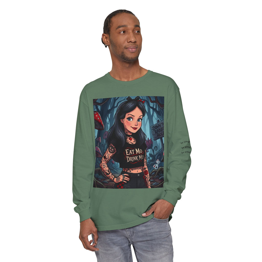 Gothic Alice Long Sleeve Tee — "Eat Me, Drink Me" Tattooed Fairycore Shirt