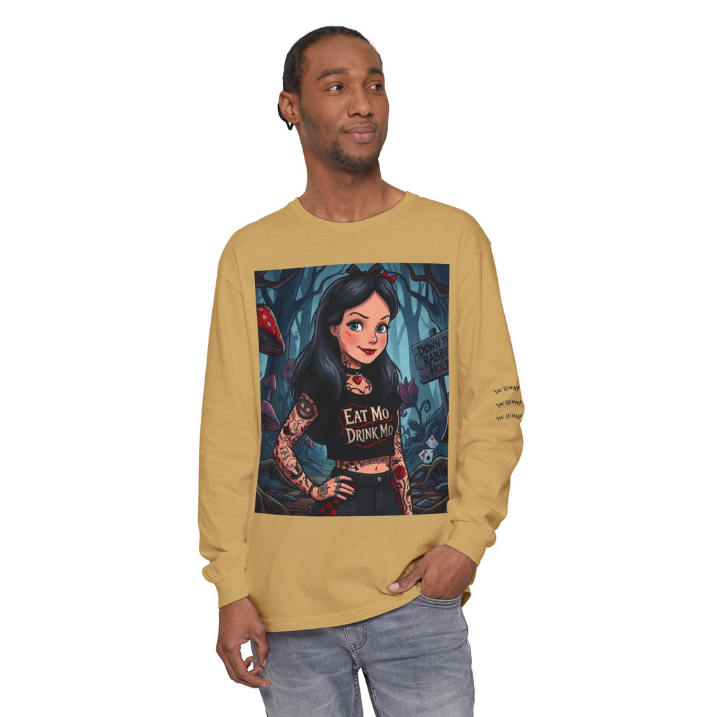 Gothic Alice Long Sleeve Tee — "Eat Me, Drink Me" Tattooed Fairycore Shirt