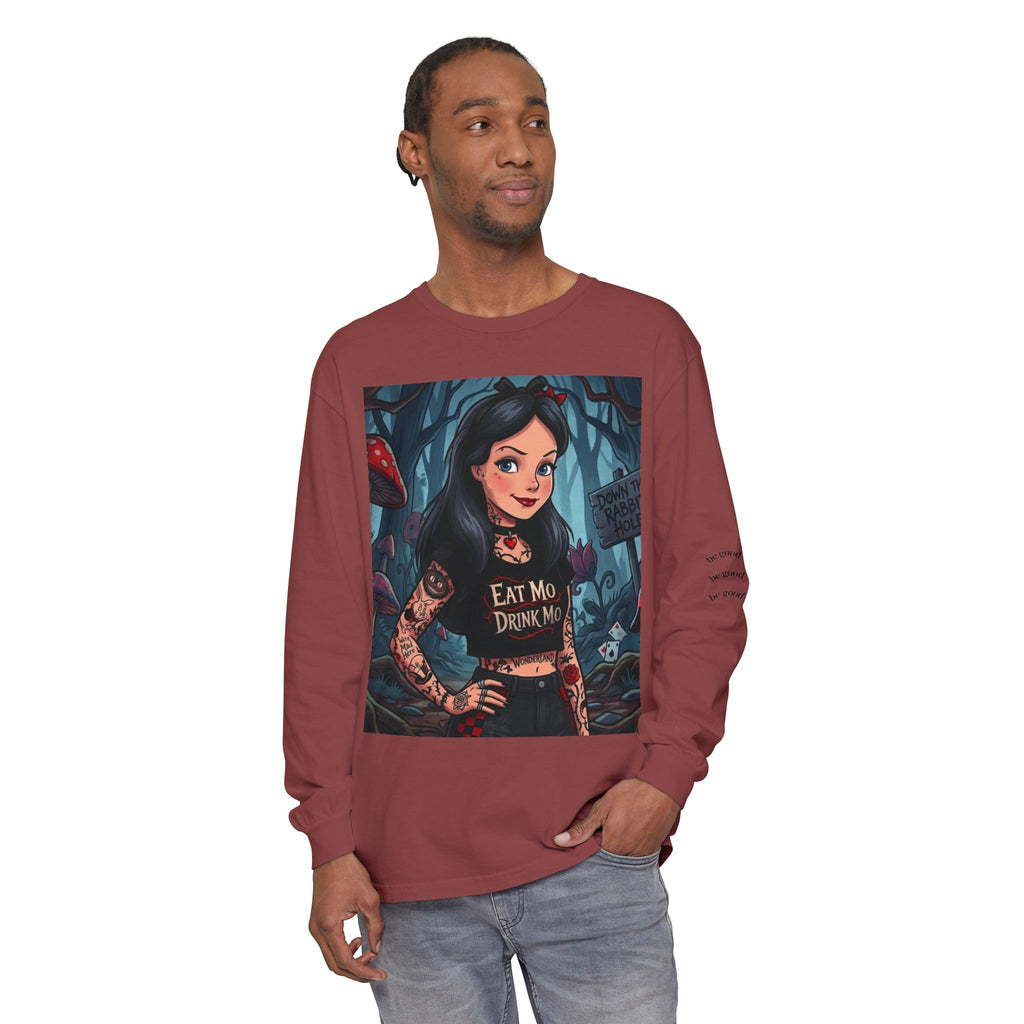 Gothic Alice Long Sleeve Tee — "Eat Me, Drink Me" Tattooed Fairycore Shirt