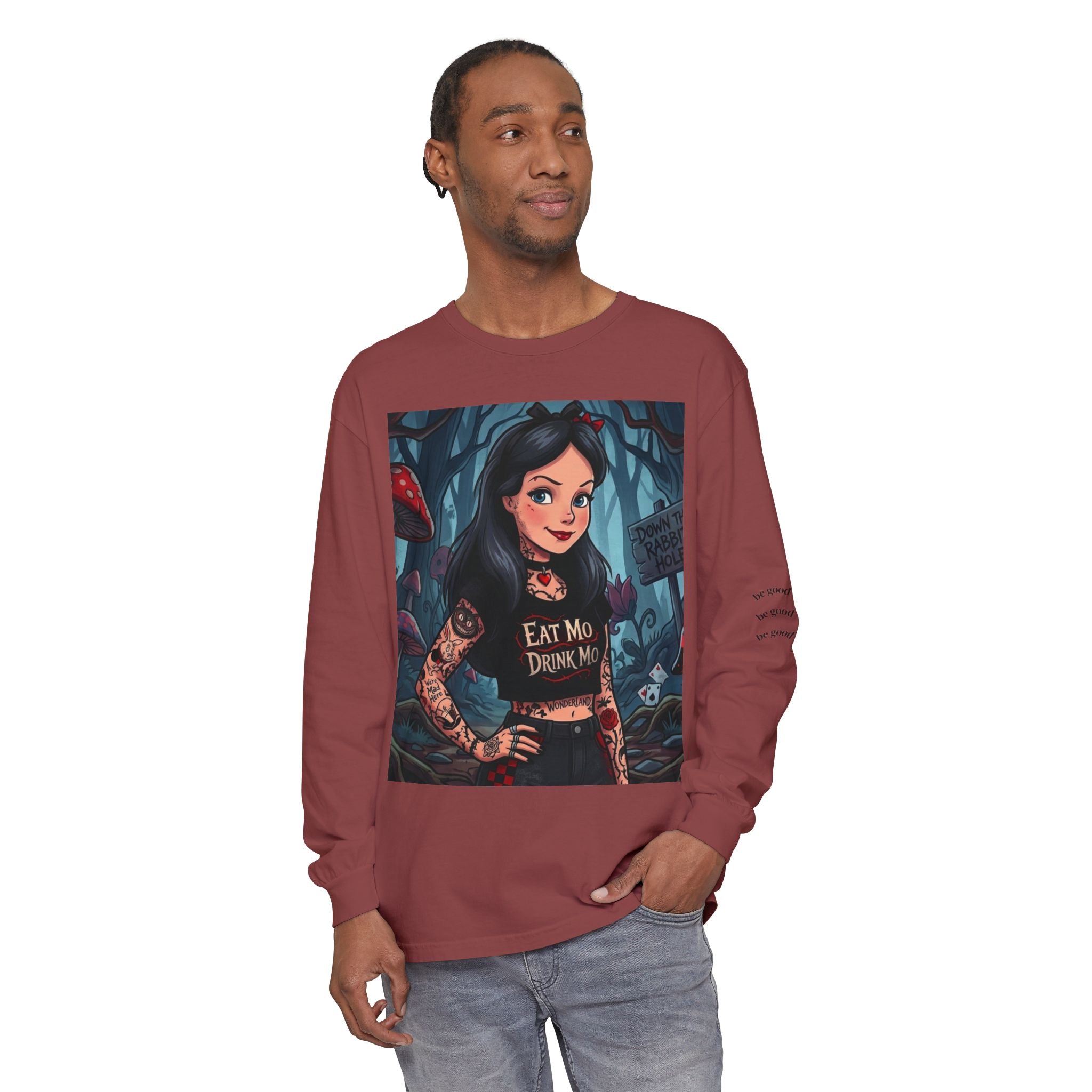 Gothic Alice Long Sleeve Tee — "Eat Me, Drink Me" Tattooed Fairycore Shirt