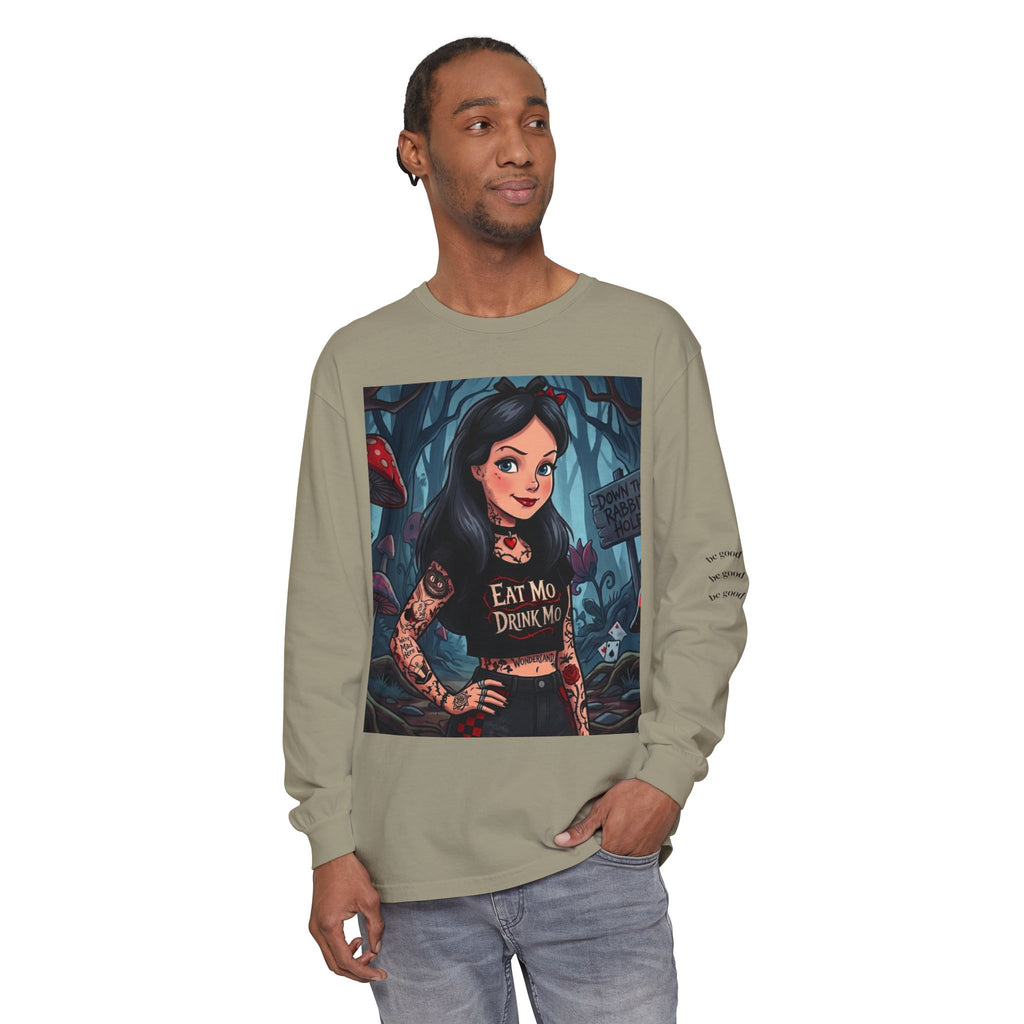 Gothic Alice Long Sleeve Tee — "Eat Me, Drink Me" Tattooed Fairycore Shirt