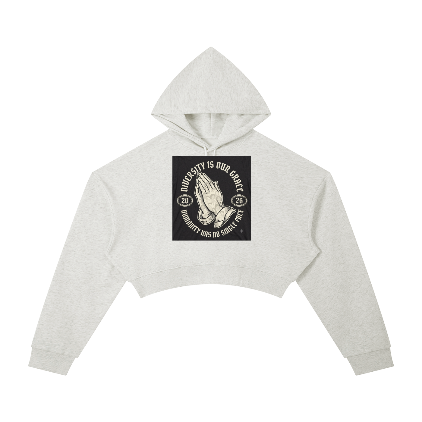 Women's Cropped Graphic Hoodie – "Diversity Is Our Grace" Retro Streetwear Pullover Crop Top Sweatshirt