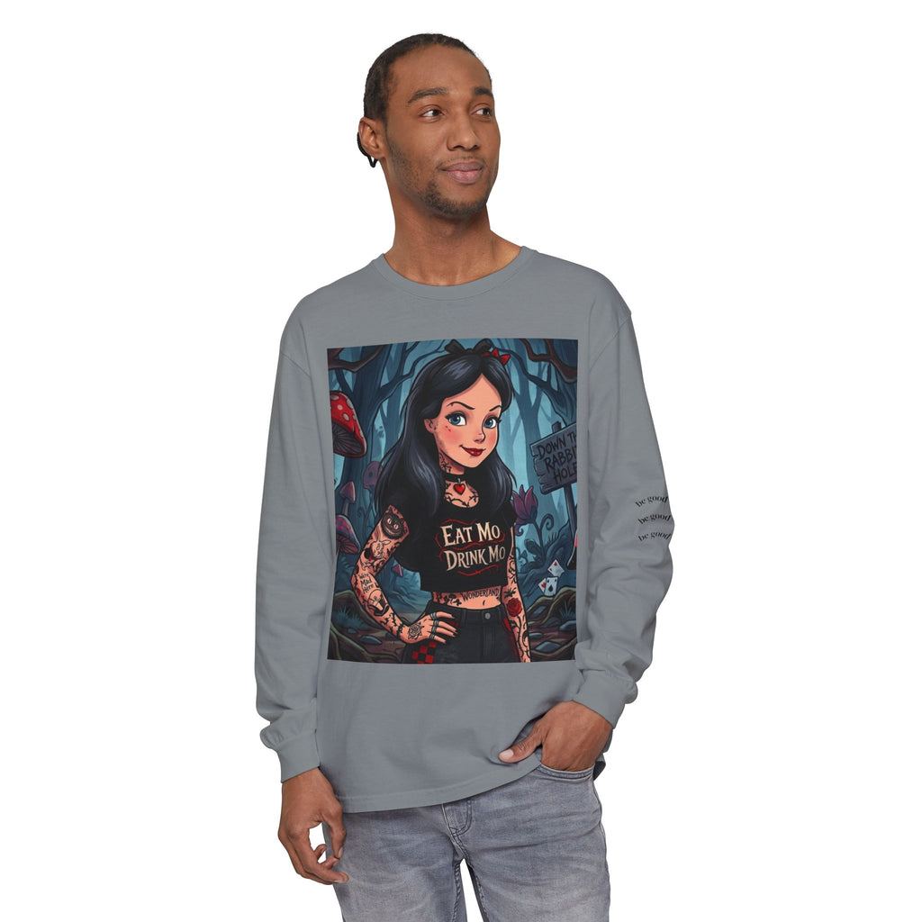 Gothic Alice Long Sleeve Tee — "Eat Me, Drink Me" Tattooed Fairycore Shirt