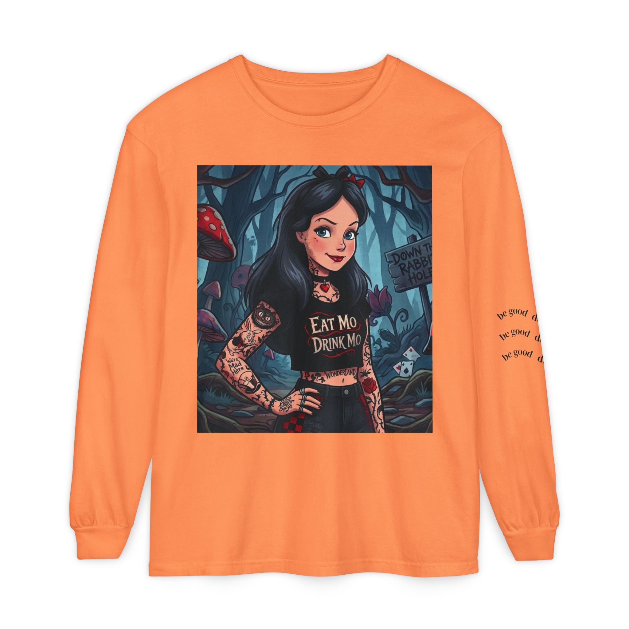 Gothic Alice Long Sleeve Tee — "Eat Me, Drink Me" Tattooed Fairycore Shirt