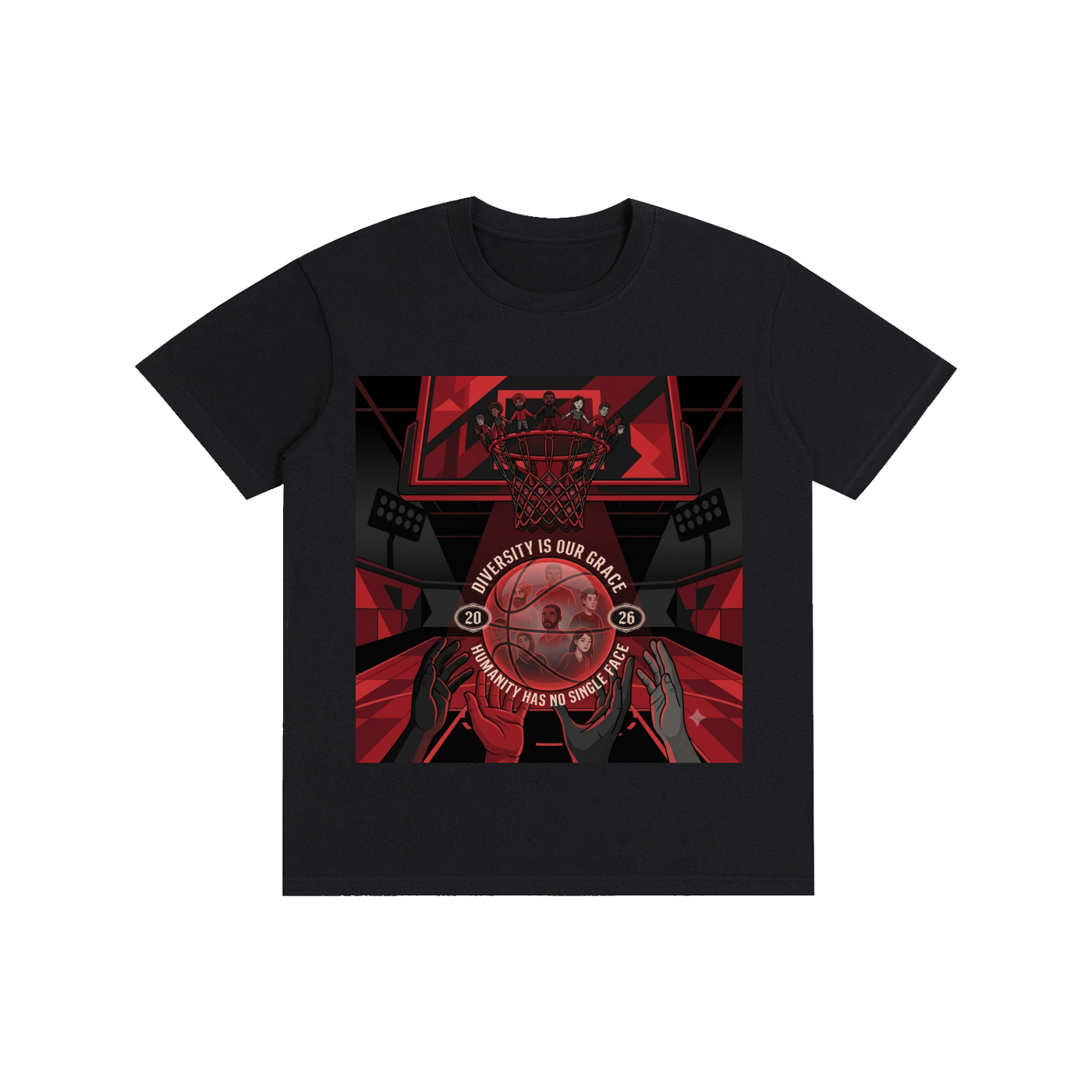 Unisex Basketball Graphic Tee – "Diversity Is Our Grace" Black & Red Urban Streetwear T-Shirt