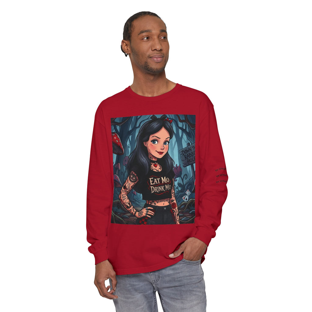 Gothic Alice Long Sleeve Tee — "Eat Me, Drink Me" Tattooed Fairycore Shirt