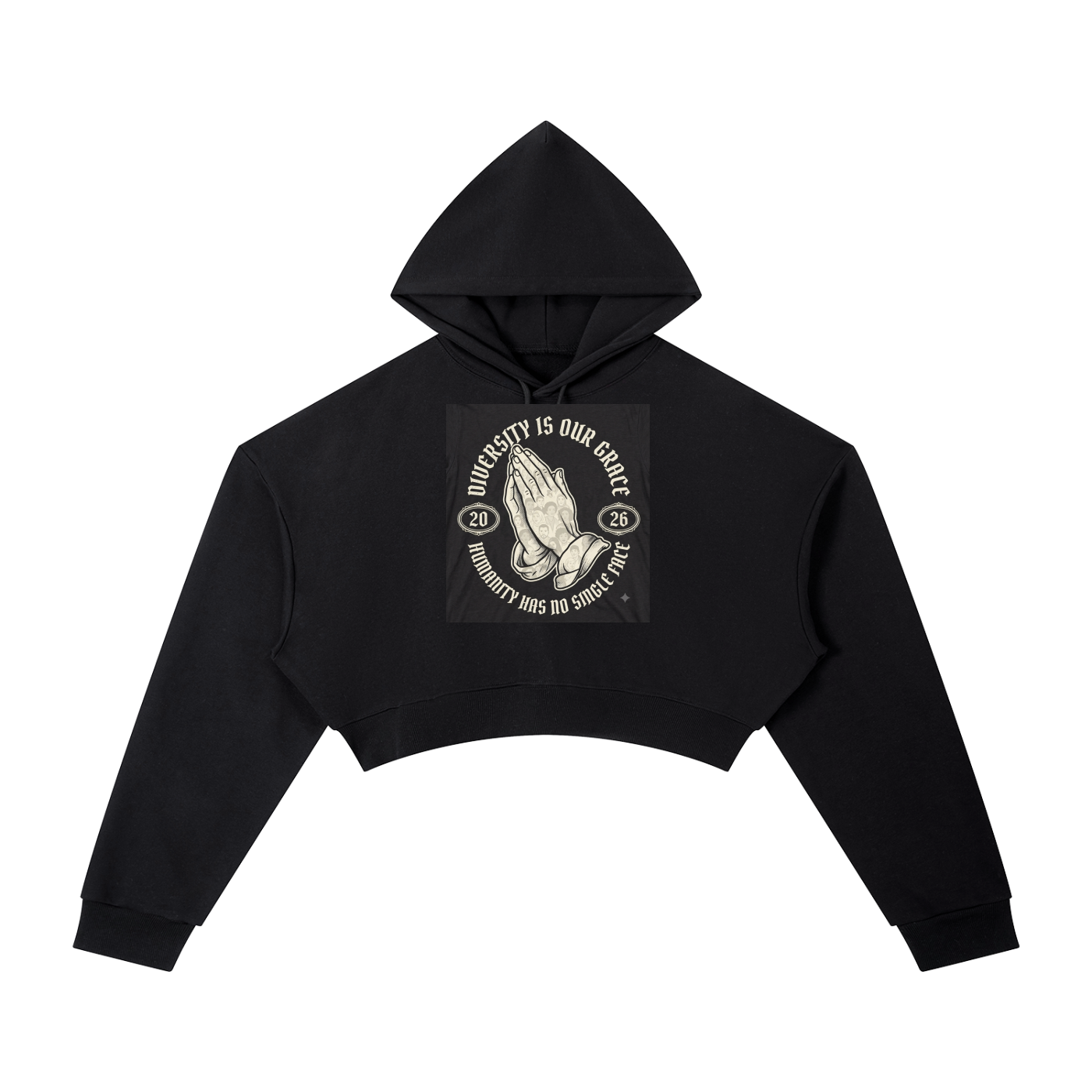 Women's Cropped Graphic Hoodie – "Diversity Is Our Grace" Retro Streetwear Pullover Crop Top Sweatshirt