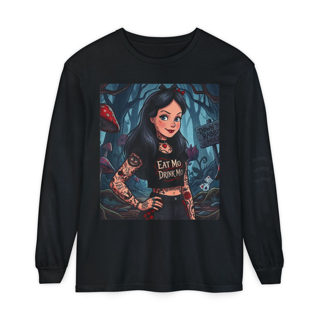 Gothic Alice Long Sleeve Tee — "Eat Me, Drink Me" Tattooed Fairycore Shirt