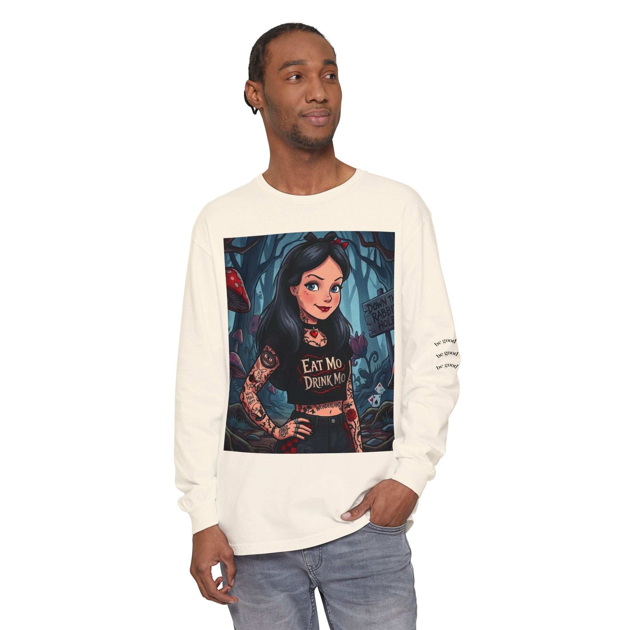 Gothic Alice Long Sleeve Tee — "Eat Me, Drink Me" Tattooed Fairycore Shirt