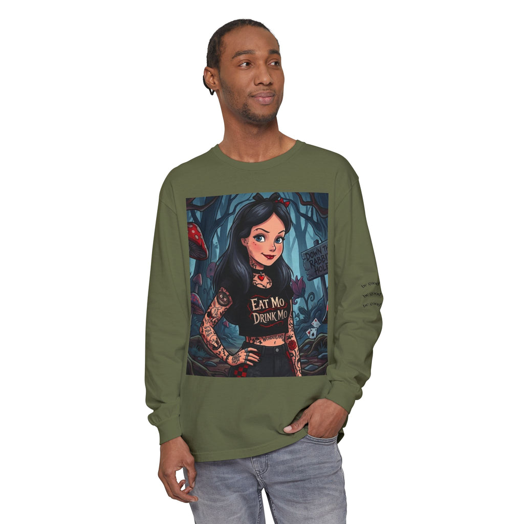 Gothic Alice Long Sleeve Tee — "Eat Me, Drink Me" Tattooed Fairycore Shirt
