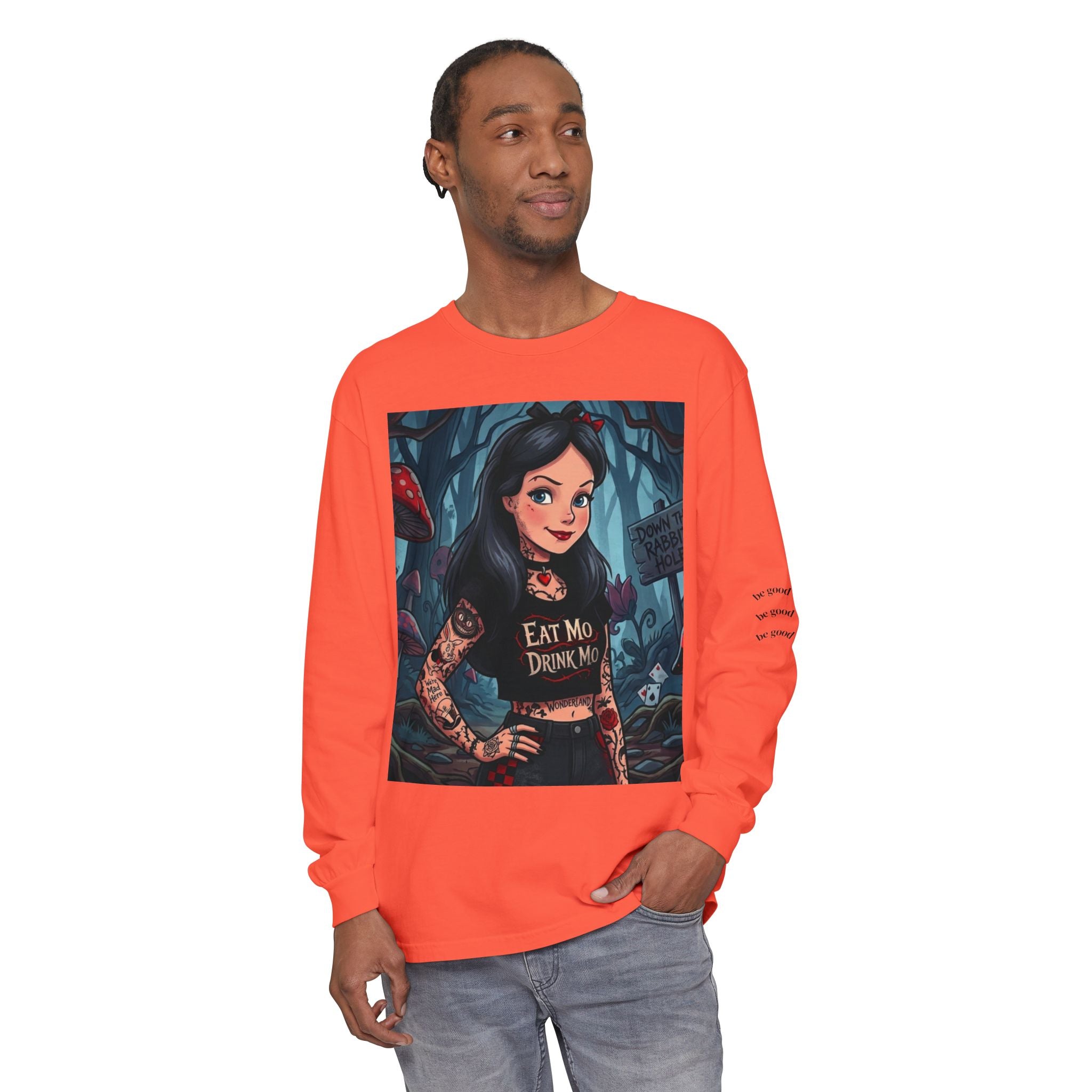 Gothic Alice Long Sleeve Tee — "Eat Me, Drink Me" Tattooed Fairycore Shirt