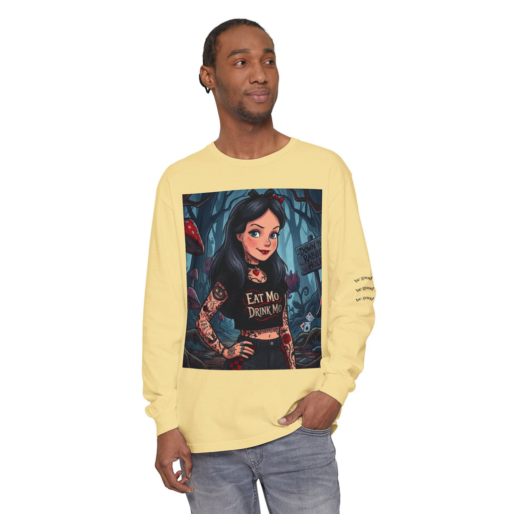 Gothic Alice Long Sleeve Tee — "Eat Me, Drink Me" Tattooed Fairycore Shirt