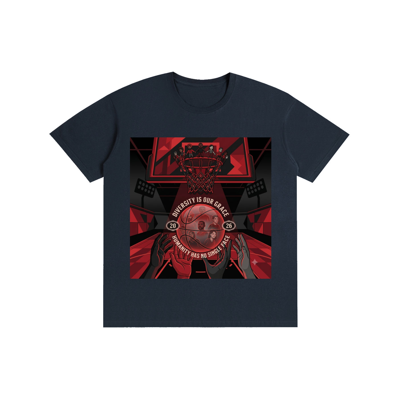 Unisex Basketball Graphic Tee – "Diversity Is Our Grace" Black & Red Urban Streetwear T-Shirt