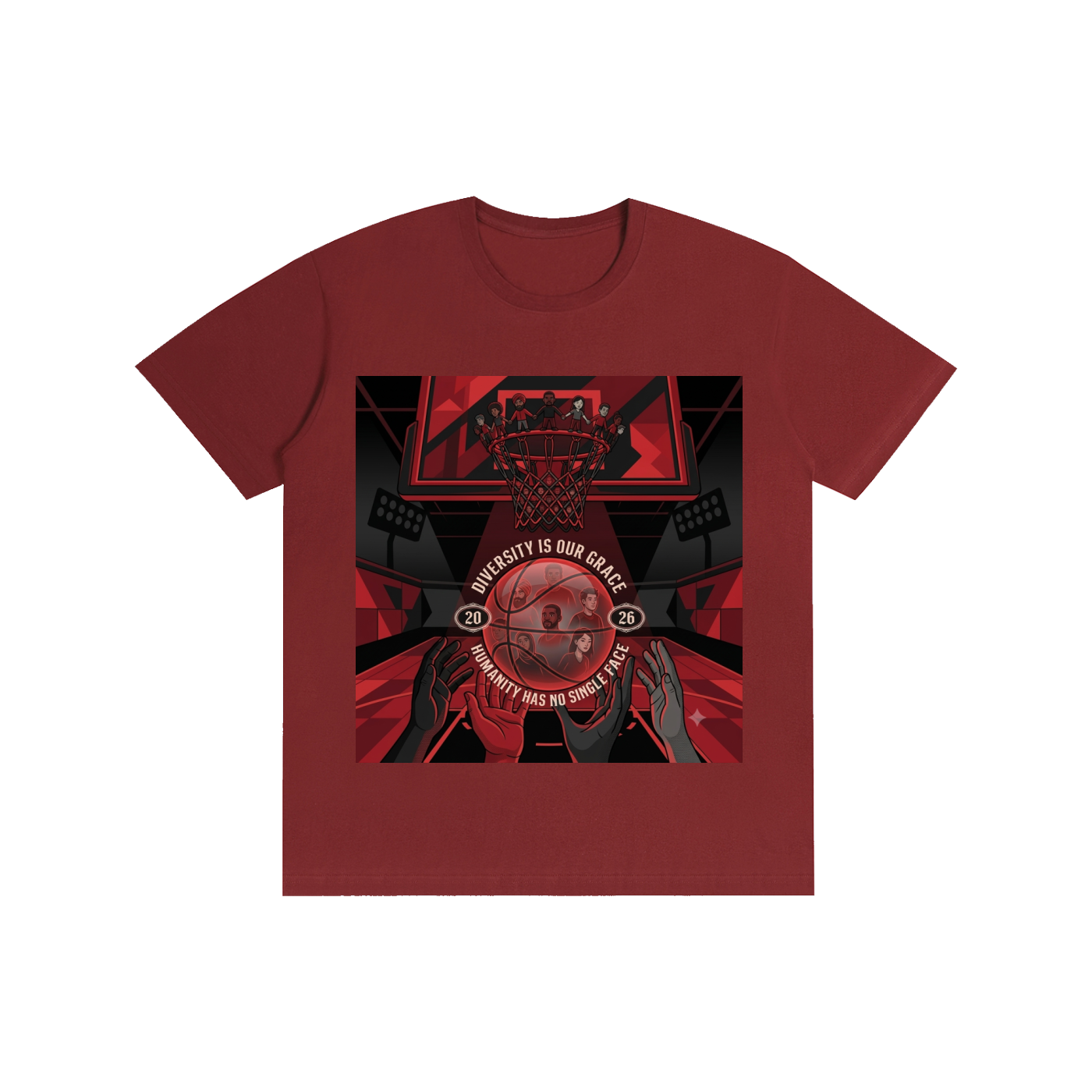 Unisex Basketball Graphic Tee – "Diversity Is Our Grace" Black & Red Urban Streetwear T-Shirt