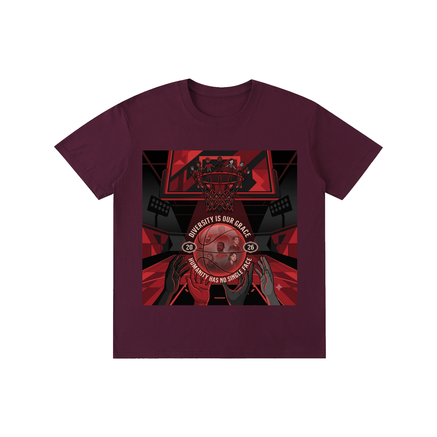Unisex Basketball Graphic Tee – "Diversity Is Our Grace" Black & Red Urban Streetwear T-Shirt