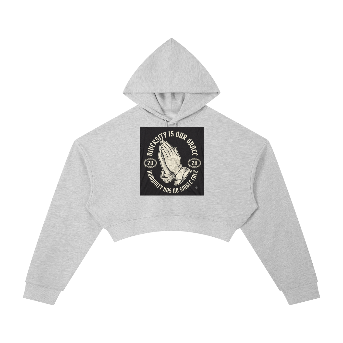 Women's Cropped Graphic Hoodie – "Diversity Is Our Grace" Retro Streetwear Pullover Crop Top Sweatshirt