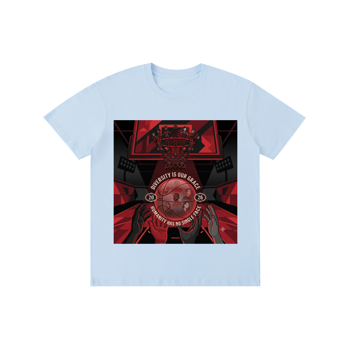 Unisex Basketball Graphic Tee – "Diversity Is Our Grace" Black & Red Urban Streetwear T-Shirt