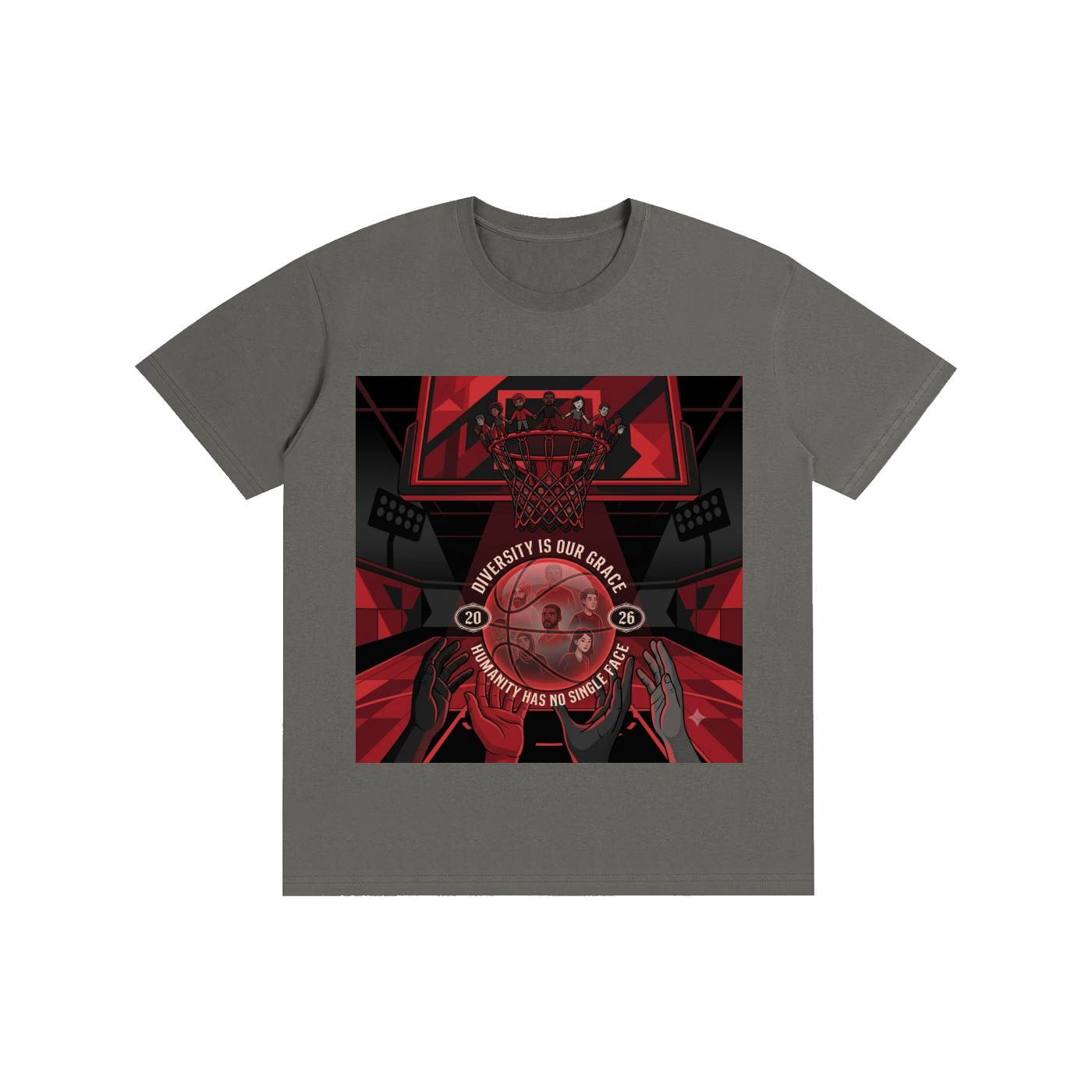 Unisex Basketball Graphic Tee – "Diversity Is Our Grace" Black & Red Urban Streetwear T-Shirt